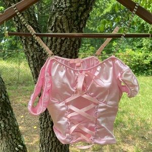 Baby pink satin babydoll top